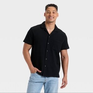 Men's Full Button Camp Shirt - Goodfellow & Co™ Black XXL